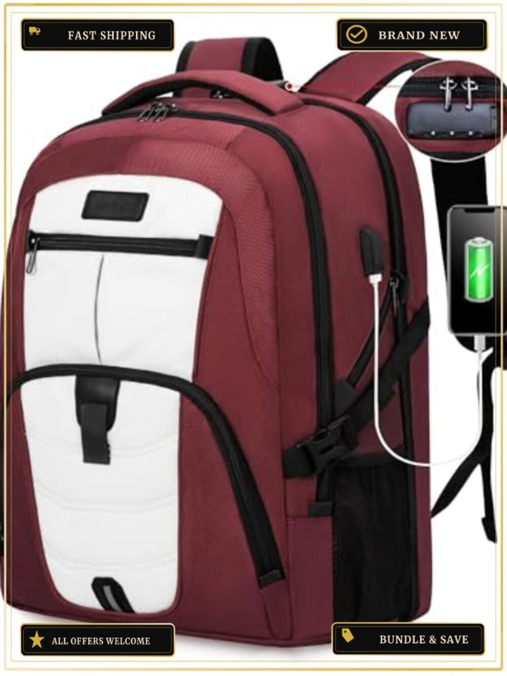 Rolling Laptop Backpack for Men Women 17.3 inch Travel Carry On Anti-Theft